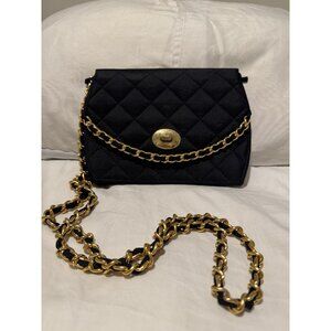 Khanitha Thai 100% Silk Womens Black Gold Hardware Evening Shoulder Bag